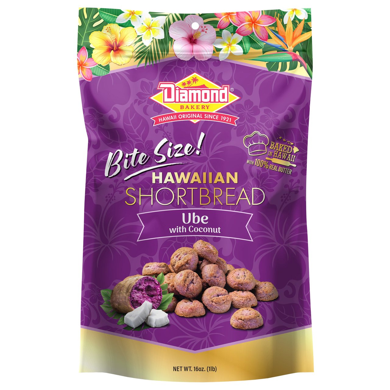 Diamond Bakery Ube with Coconut Hawaiian Shortbread Cookies, 16 oz - Image 1