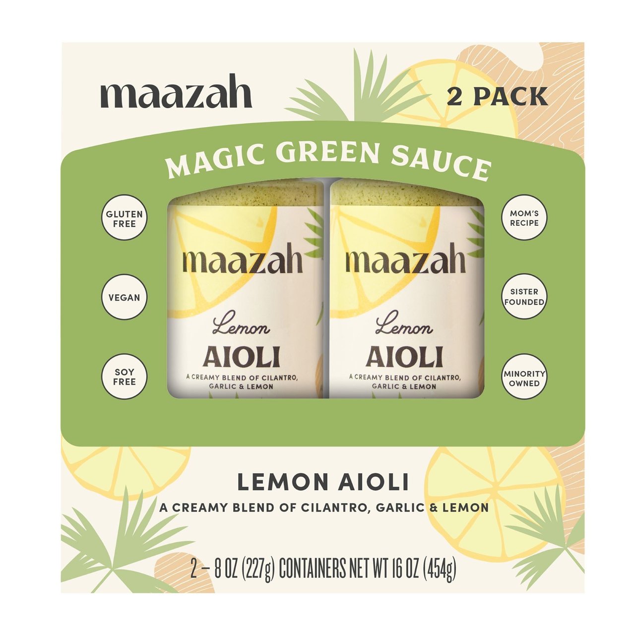 Maazah Magic Green Sauce Lemon Aioli, 2-Pack, 8 oz Each