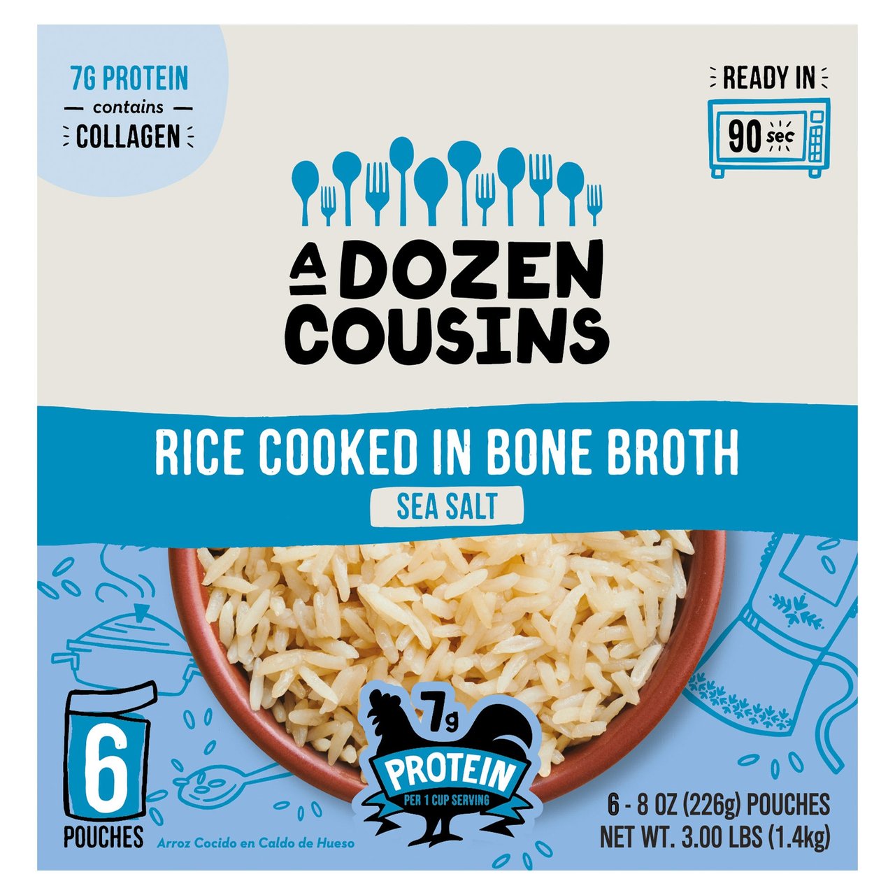 A Dozen Cousins Bone Broth Rice with Salt, 6 Pack of 8 oz - Image 1