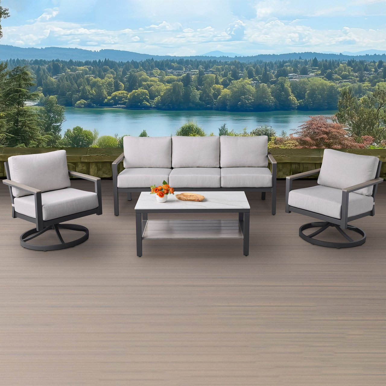 Agio Nicolet 4-Piece Deep Seating Set with Swivel Rocker Chairs - Image 1