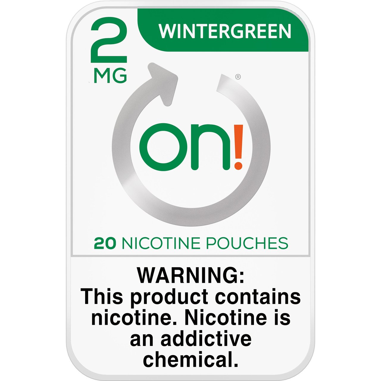 ON! Wintergreen 2mg Nicotine Pouches, 5 Cans - Image 1