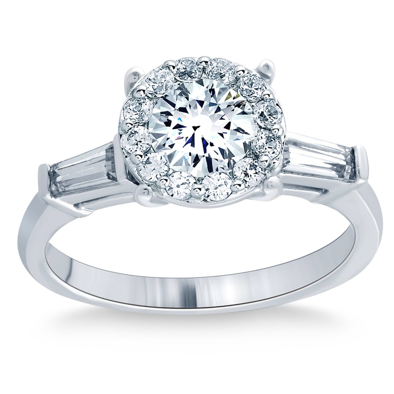 Platinum VS2 I 1.27 ctw Round and Baguette Diamond Ring (0.70 ct Center)