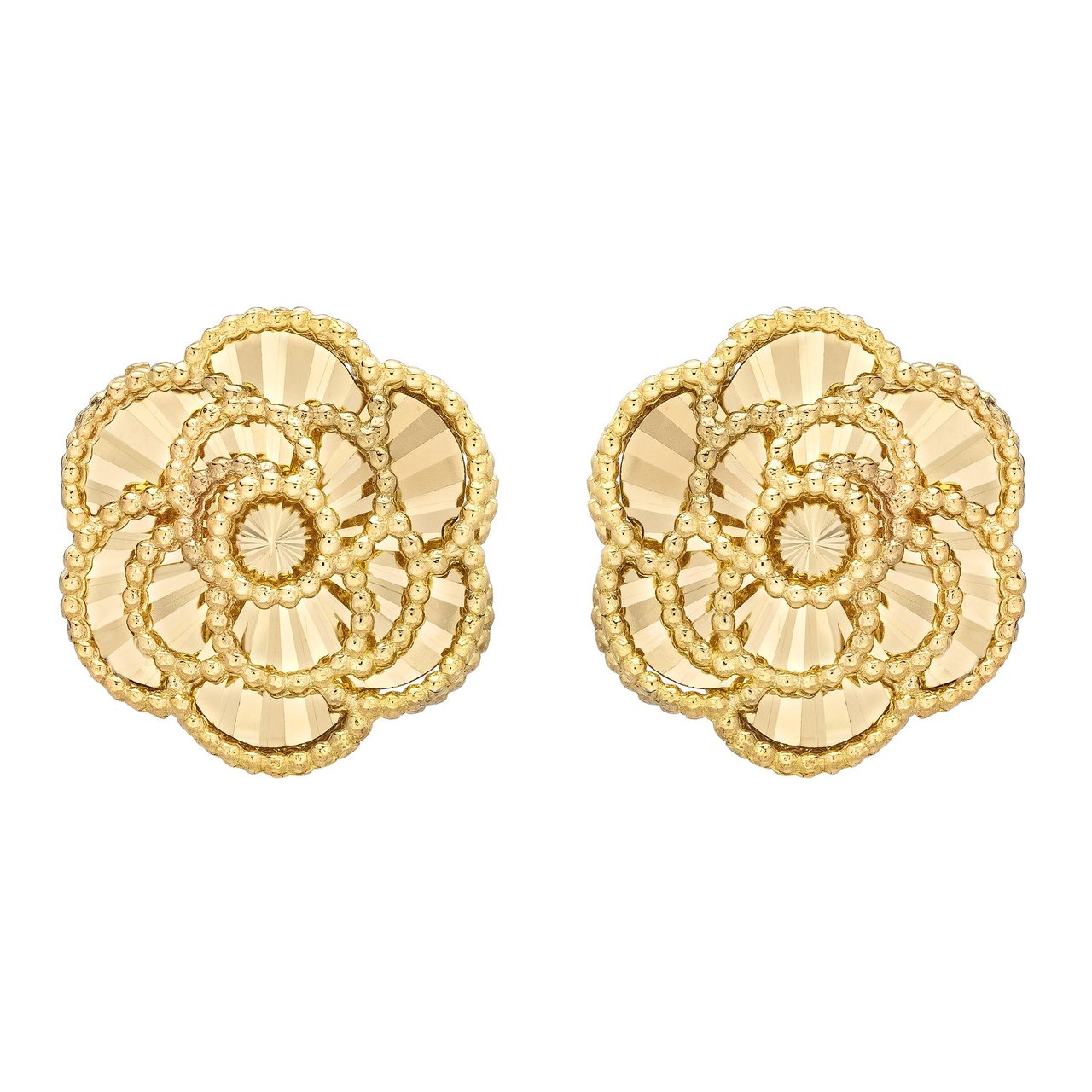 14kt Yellow Gold Diamond Cut Rose Stud Earrings - Image 1