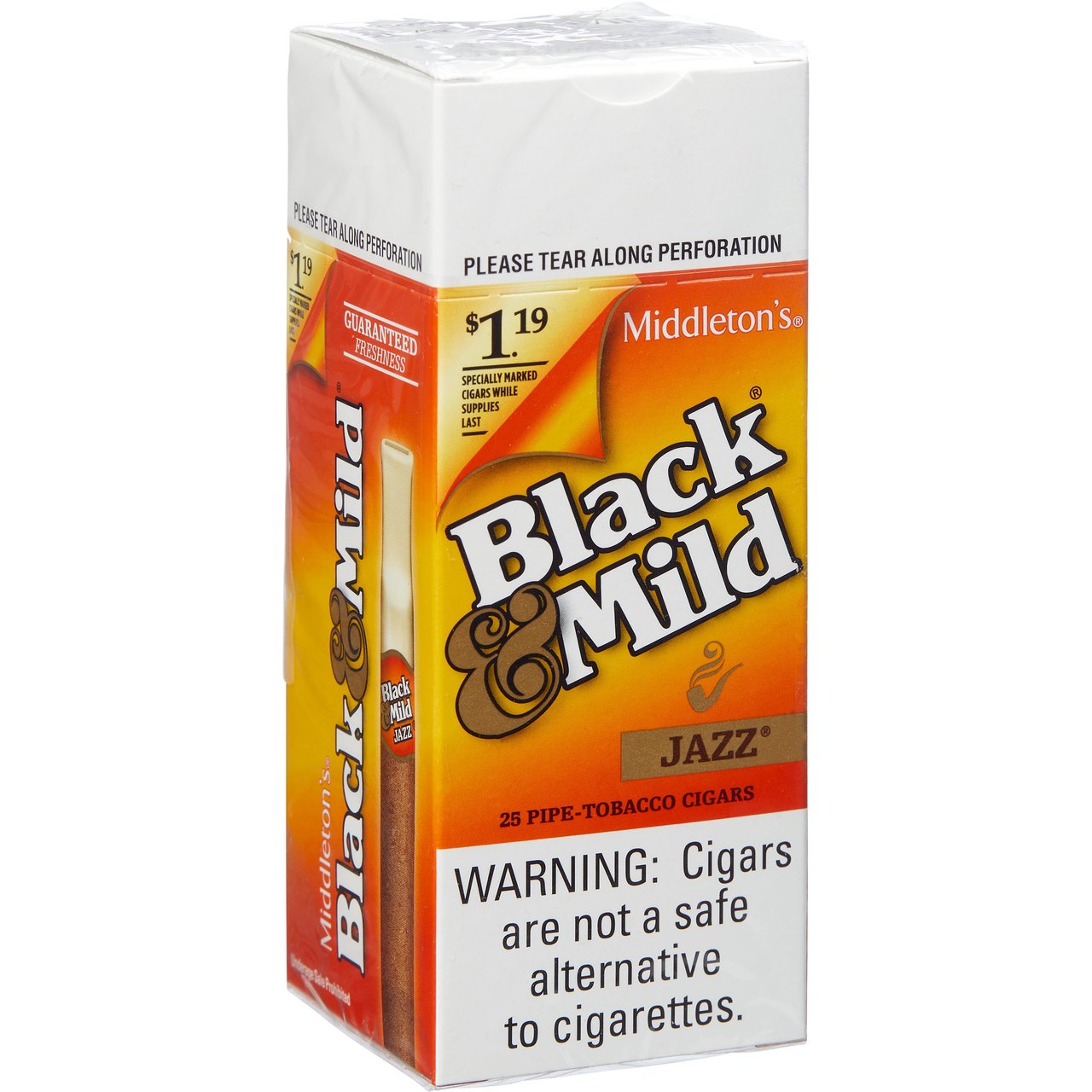 John Middleton Black & Mild Jazz Cigars, Plastic Tip, 25 Count (Upright Box, $1.19 Promo) - Image 1