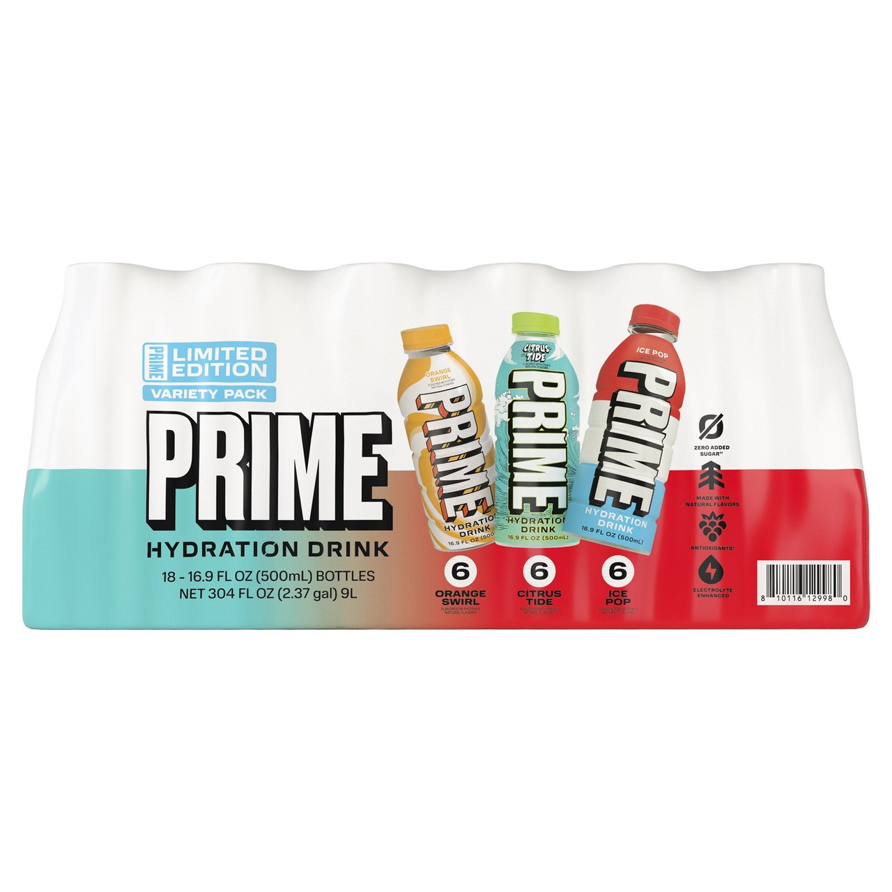 PRIME Hydration Variety Pack - Ice Pop, Orange & Citrus, 18 x 16.9