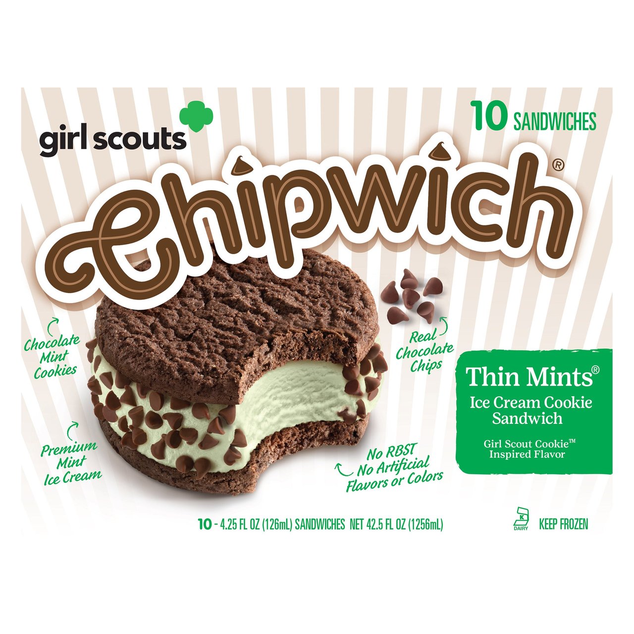 Chipwich Thin Mints Ice Cream Sandwich, 10-Count Box - Image 1