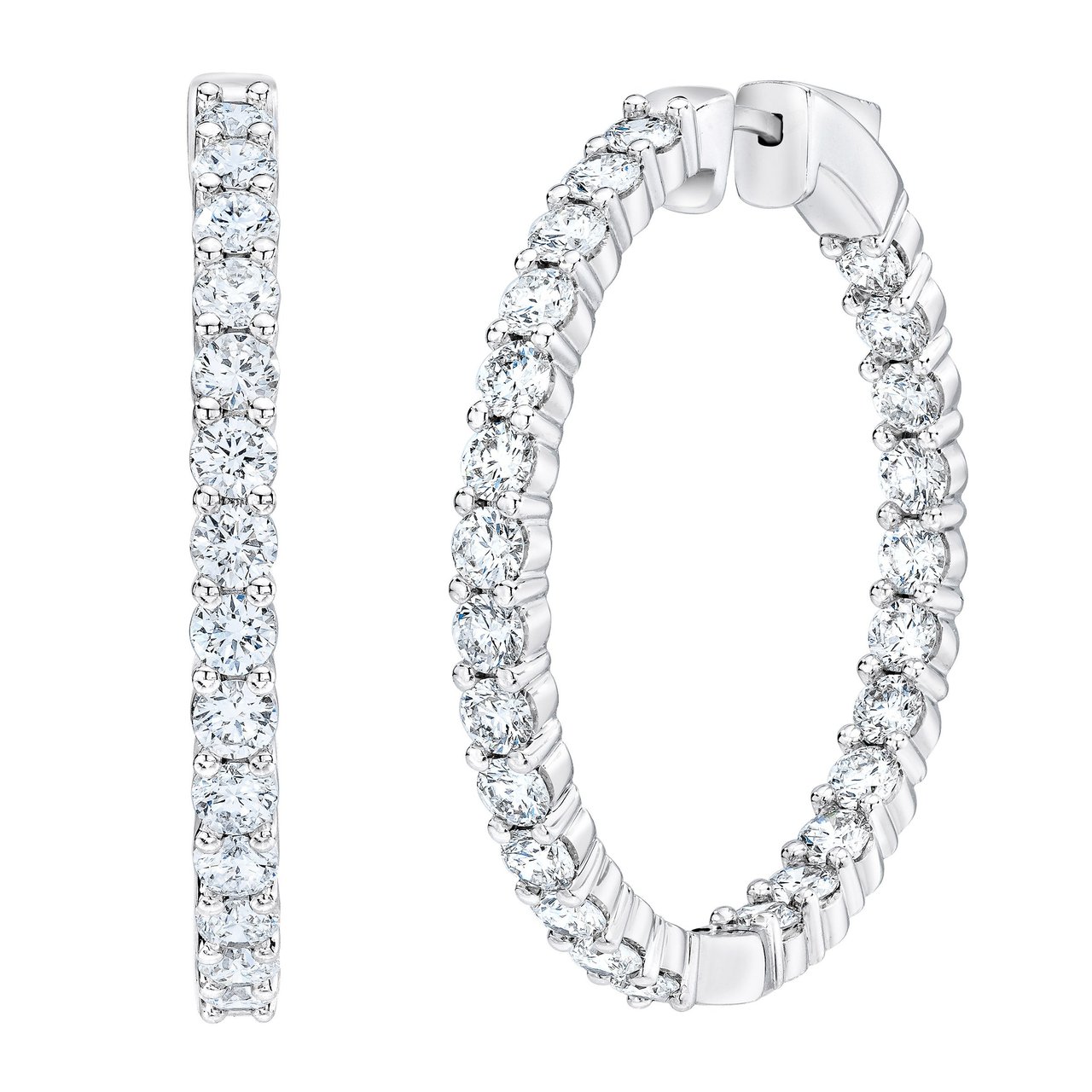 5.00 ctw Round Brilliant Diamond 14kt White Gold VS2, F Color Inside-Out Hoop Earrings - Image 1