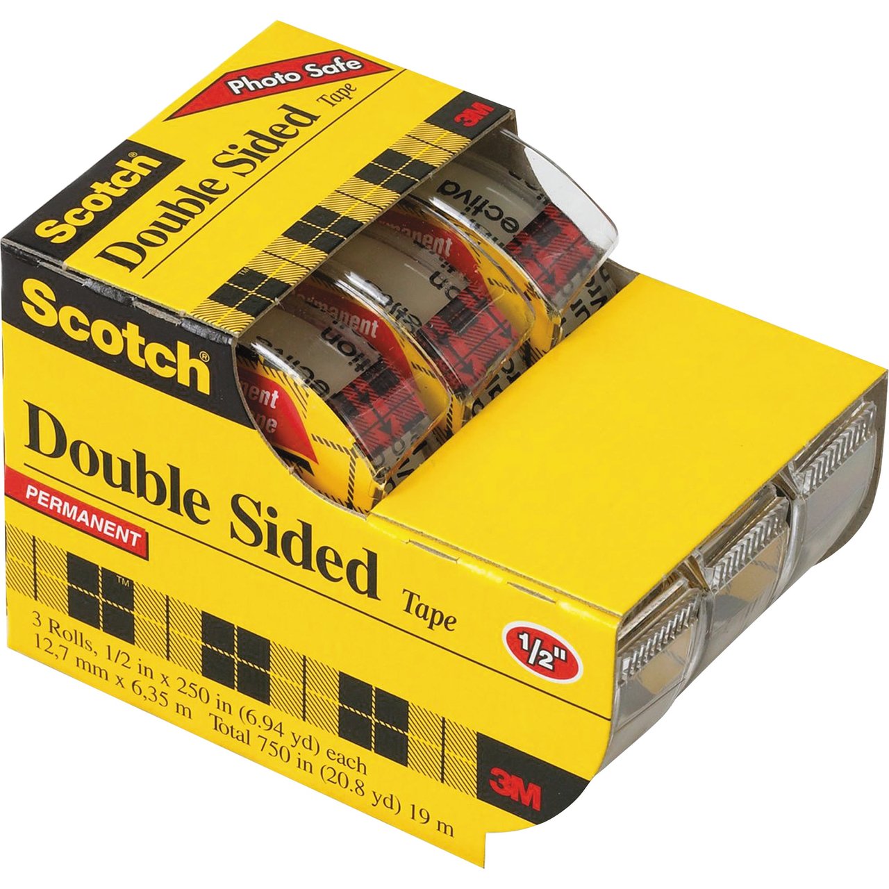 Scotch 2-Sided Tape Dispenser, 3-Pack MMM3136 Clear