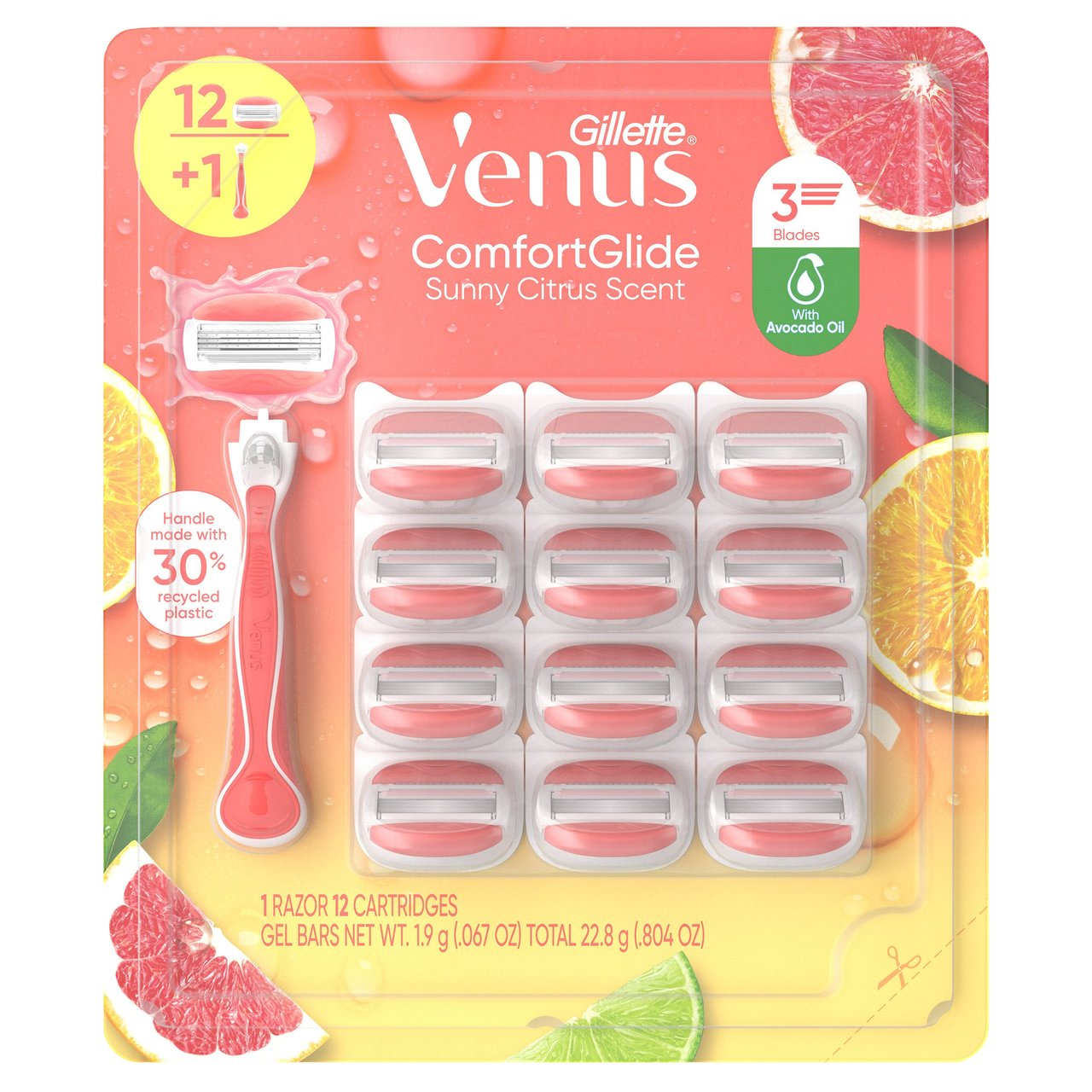 Gillette Venus Comfort Glide Sunny Citrus, 1 Razor + 12 Cartridges - Image 1