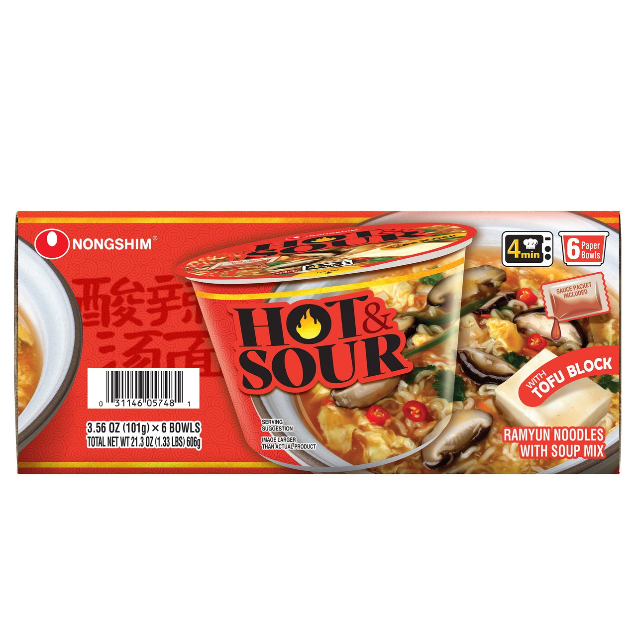 Nongshim Hot and Sour Big Bowl, 6-Pack / 3.56 oz - Image 1