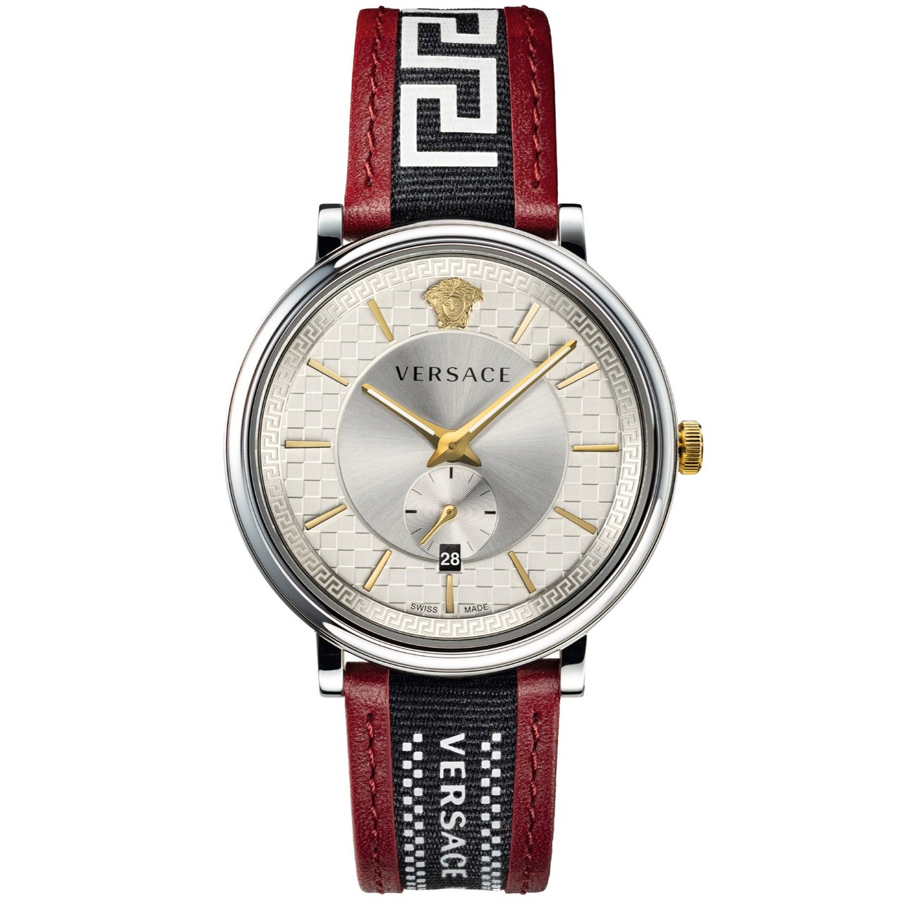 Versace V-Circle Red Leather Strap Quartz Men's Watch - Image 1