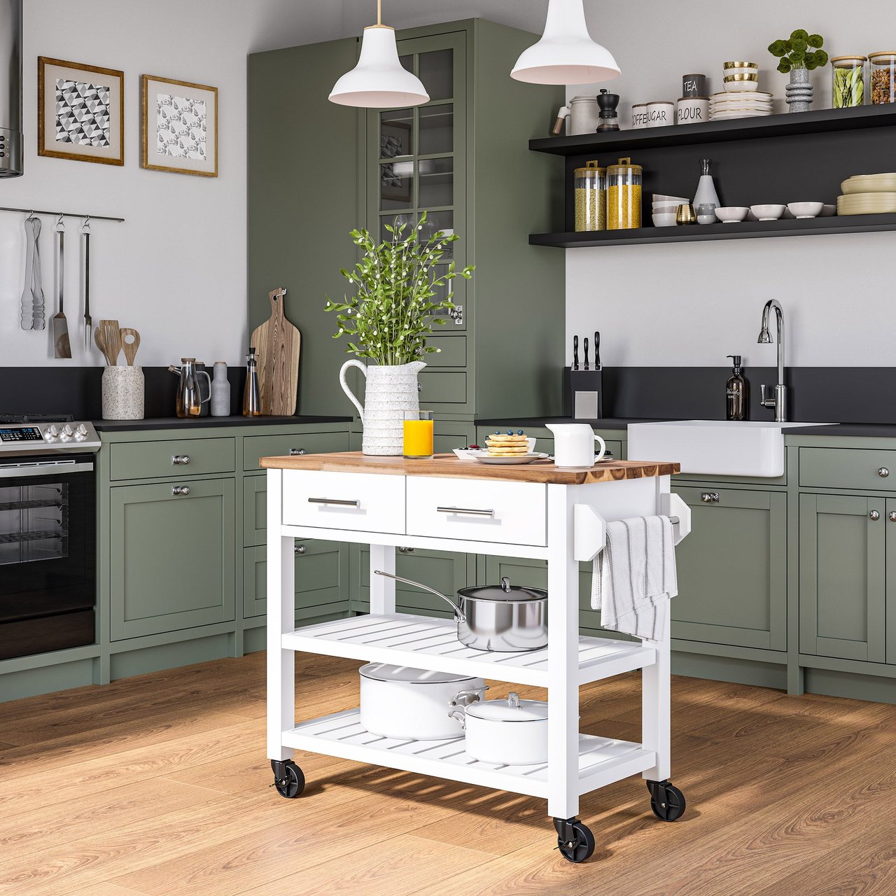 Seville Classics Acacia Kitchen Cart with Drawers - Image 1