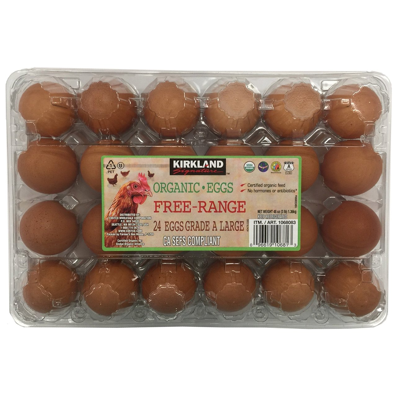 Kirkland Signature Organic Free Range USDA Grade A Eggs, 2 Dozen - Image 1