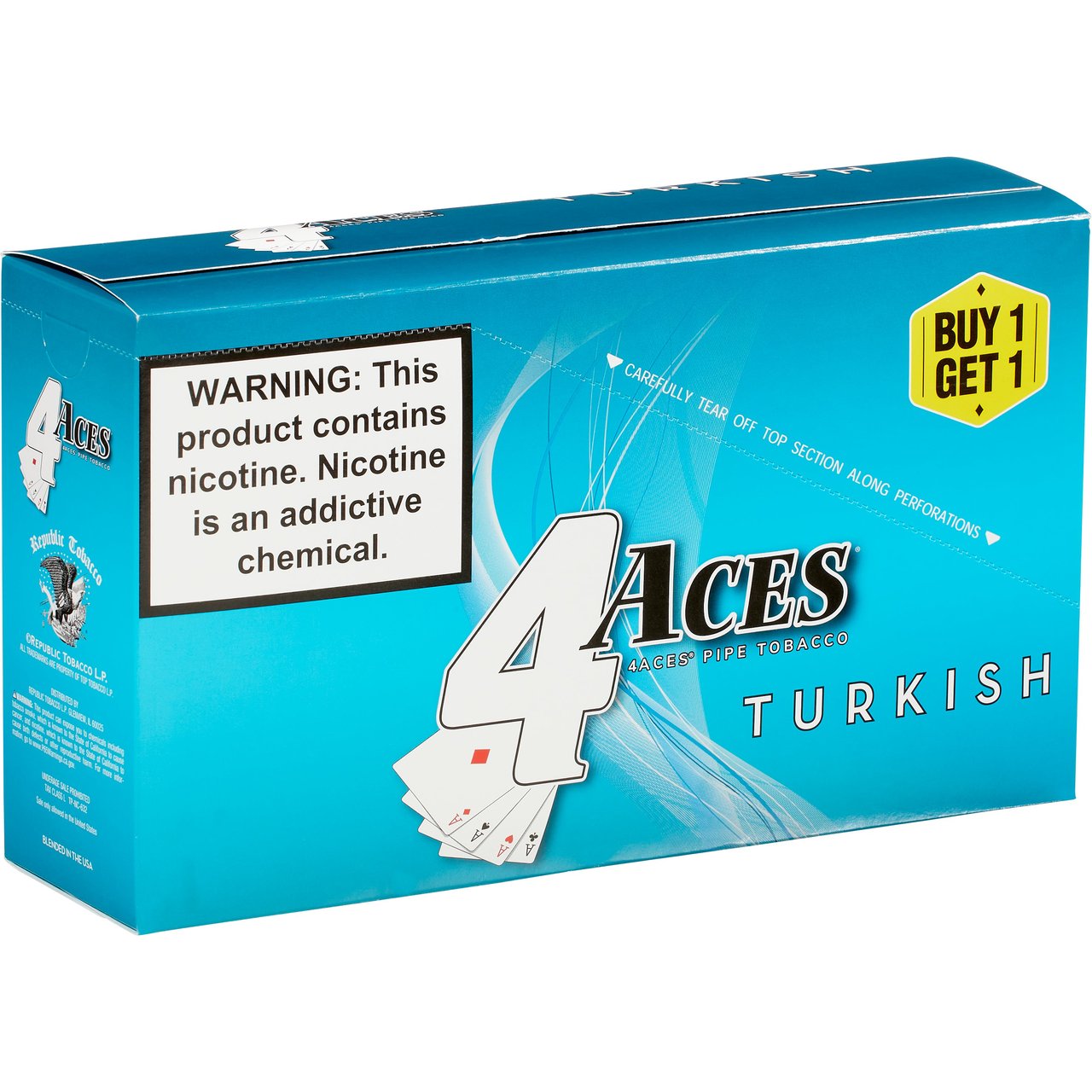 Republic Tobacco 4 Aces Pipe Tobacco Pouch 1.2 oz, 6-Pack, Buy 1 Get 1 Turkish Blend