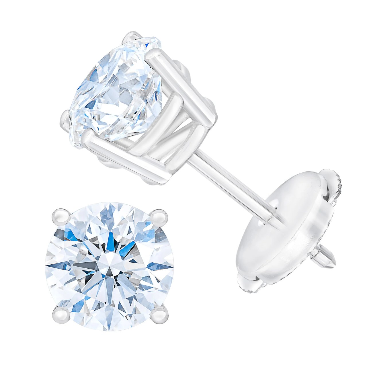 2.60 CTW Round Diamond Platinum Stud Earrings VS1 Clarity G Color - Image 1