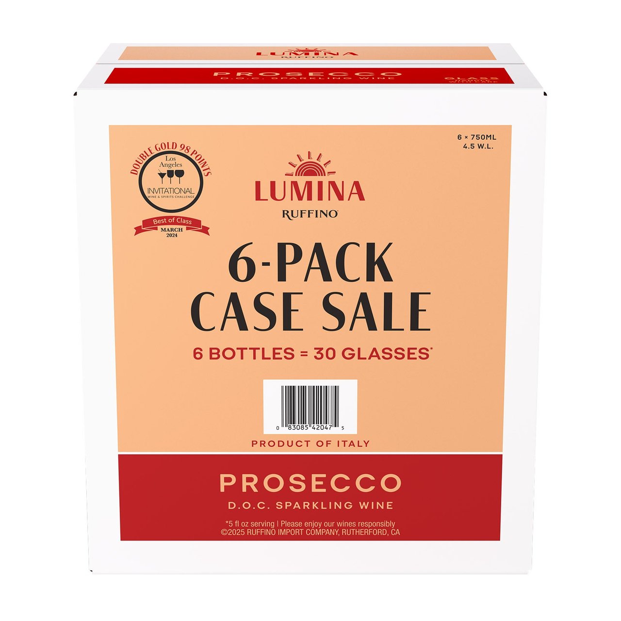 Ruffino Prosecco DOC Italian White Sparkling Wine - Case Sale (6 × 750ml)