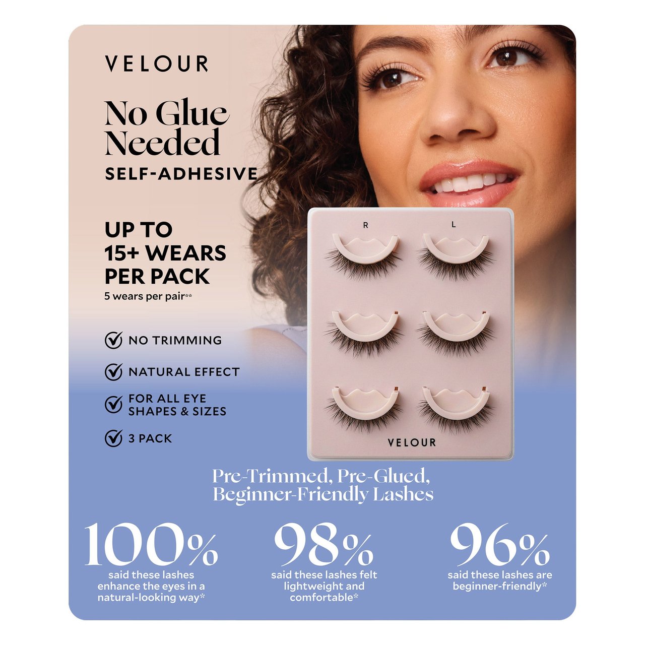 Velour Effortless Self-Adhesive Lashes, 3-Pack - Image 1
