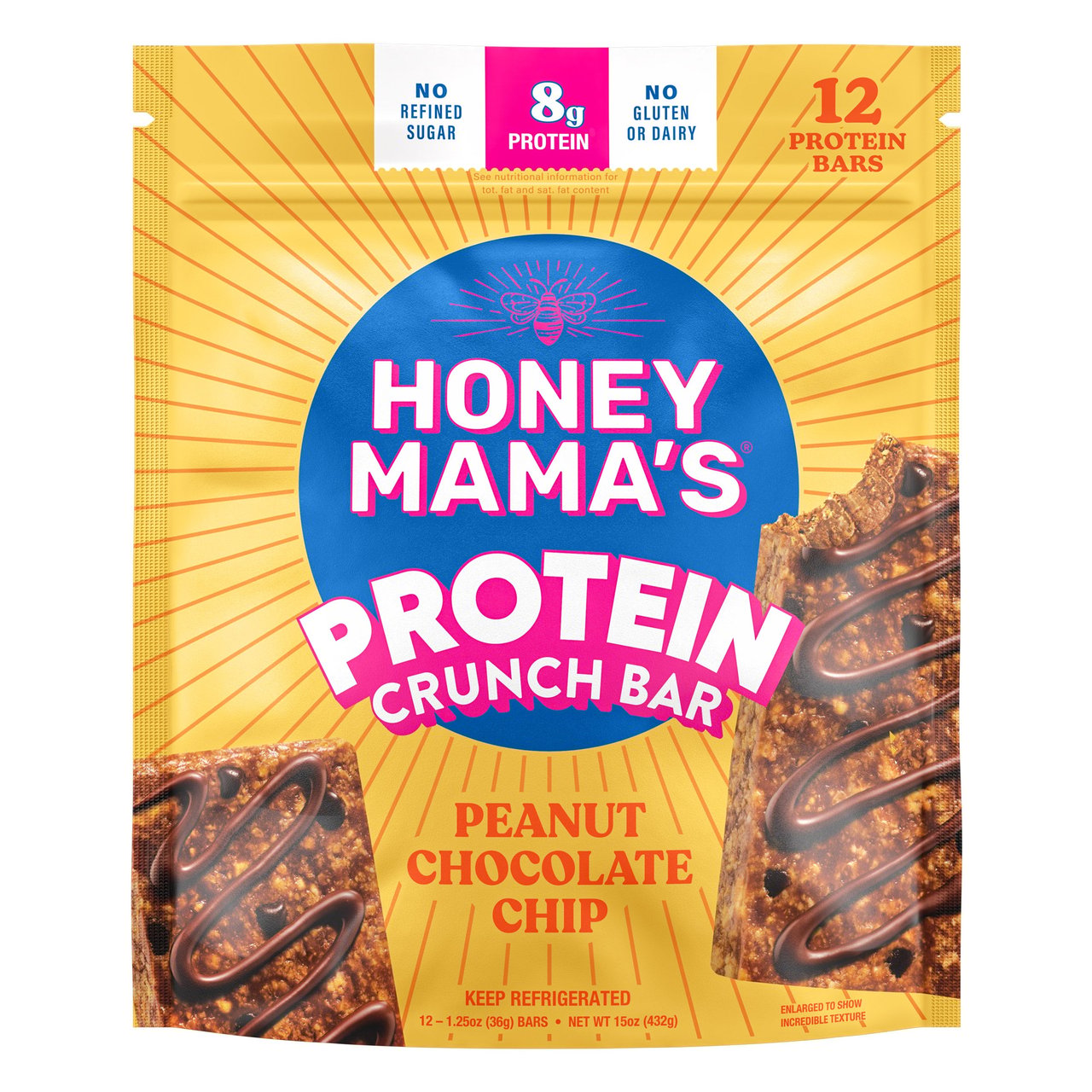 Honey Mama's Peanut Chocolate Chip Protein Crunch Bar 12 CT - Image 1
