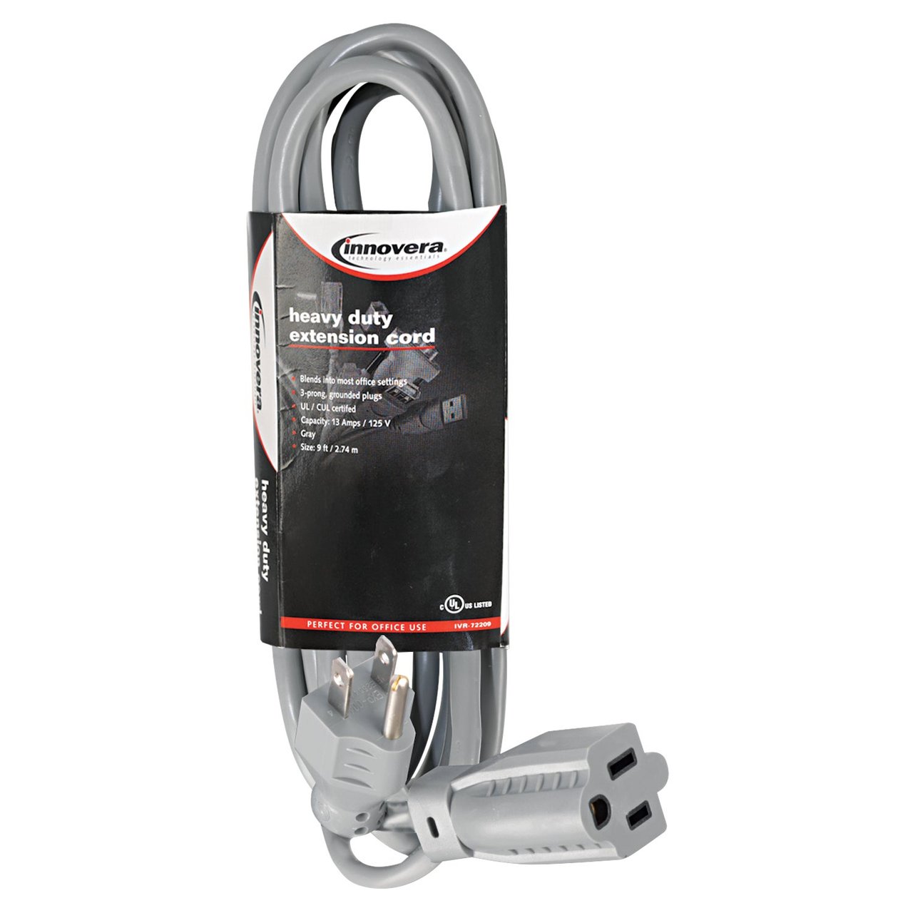 Innovera 9' Indoor Heavy-Duty Gray Extension Cord (IVR72209) - Image 1