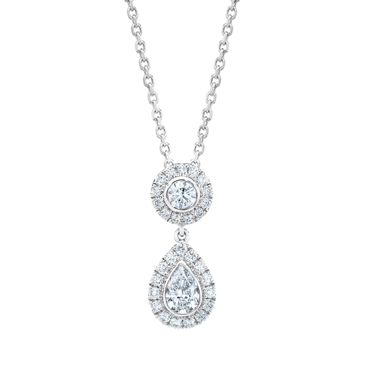 14KT White Gold VS2 I 1.00CTW Pear & Round Diamond Necklace - Image 1