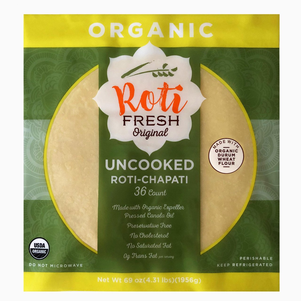 Organic Roti Fresh Uncooked Chapati 36 Count (4.31 lbs) - Image 1