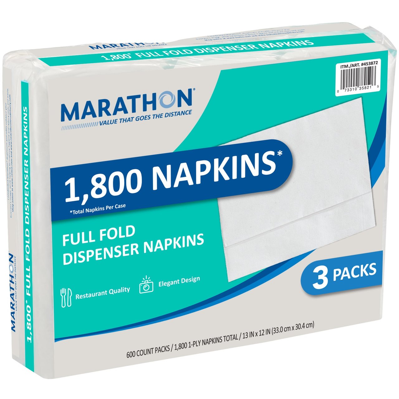 Marathon 1-Ply Full Fold Dispenser Napkins, White, 1800 CT - Image 1