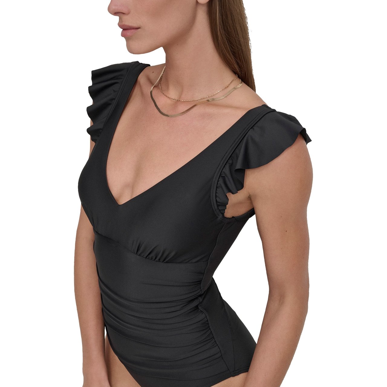 DKNY Women's Ruffle Sleeve One-Piece Swimsuit - Image 1