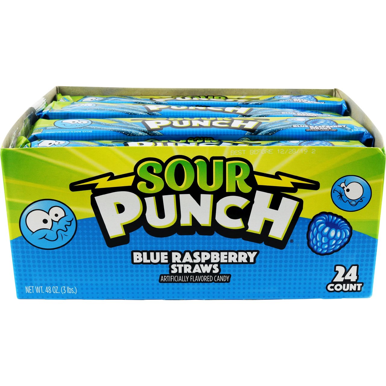 Sour Punch Blue Raspberry Straws, 24 Count, 2 oz Each - Image 1