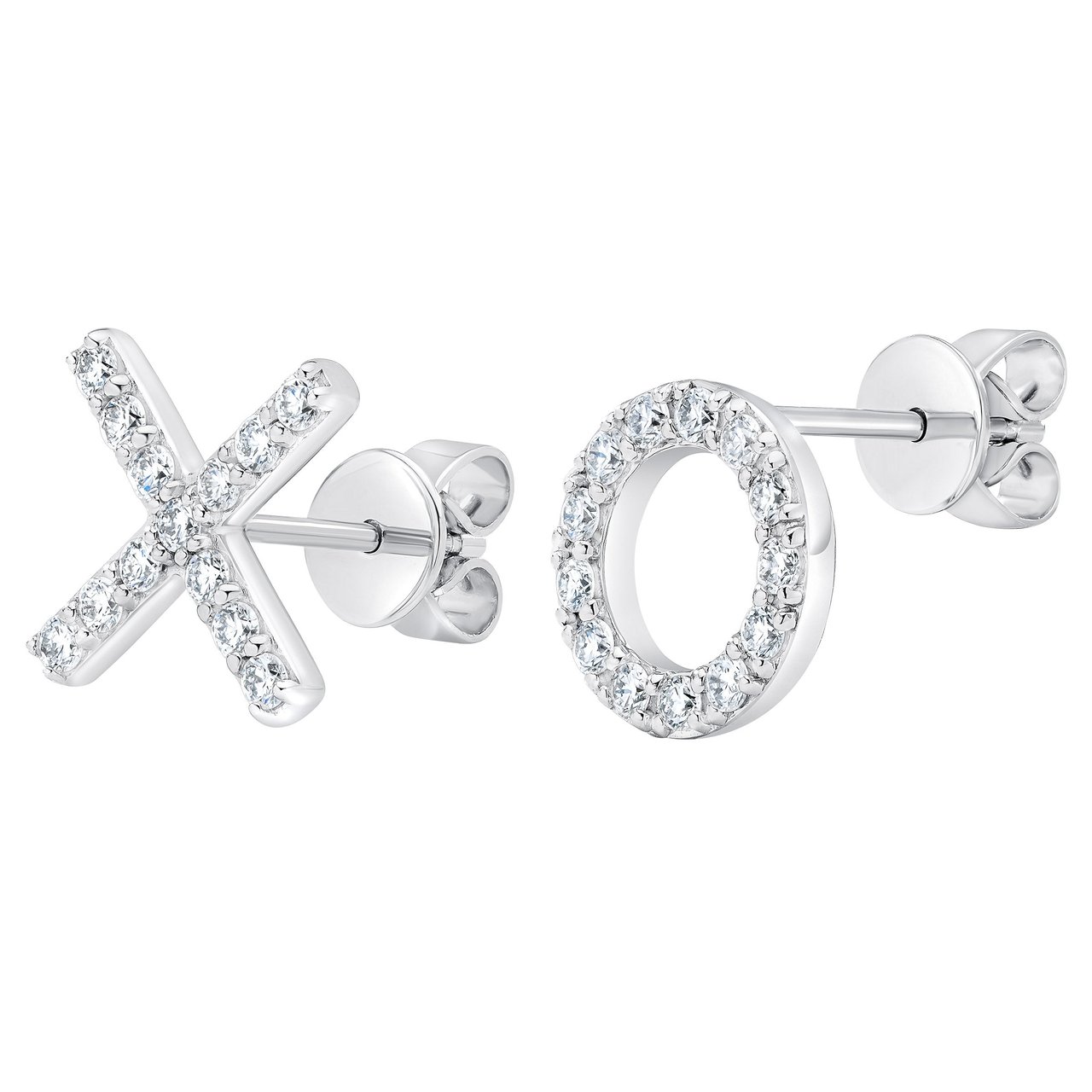 14KT White Gold VS2 I 0.34CTW Round Diamond XO Stud Earrings - Image 1