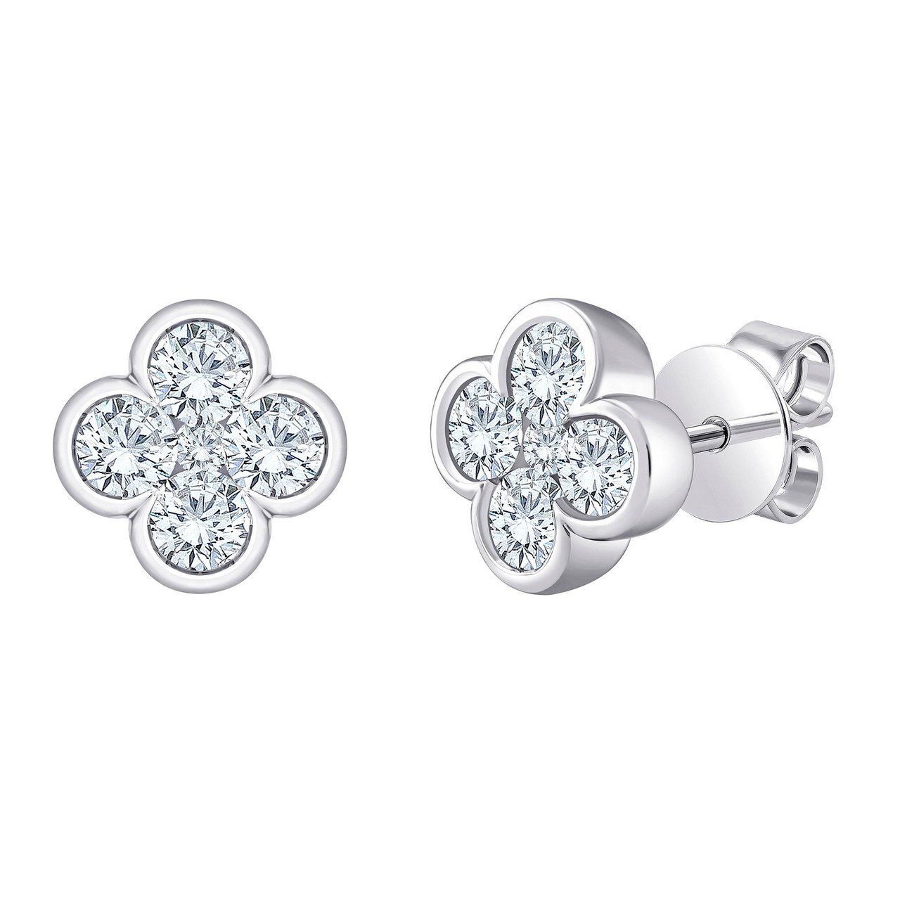 14kt White Gold VS2 H 1.00ctw Round Diamond Clover Earrings - Image 1