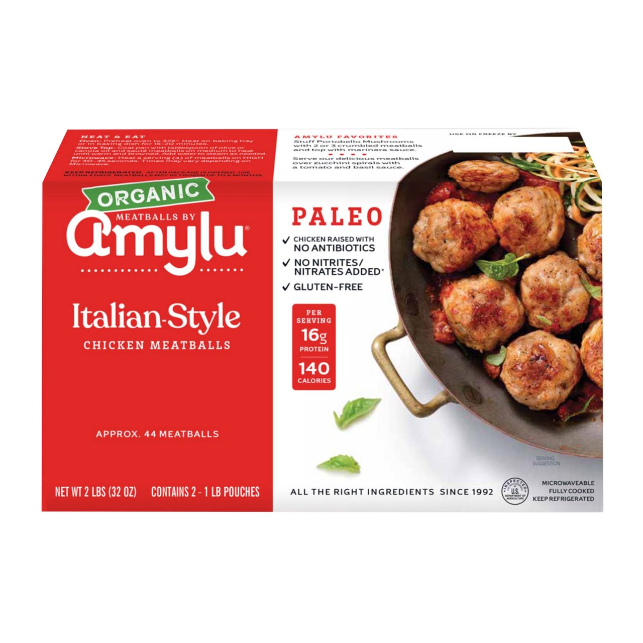 Amylu Organic Italian-Style Chicken Meatballs, 32 oz Package