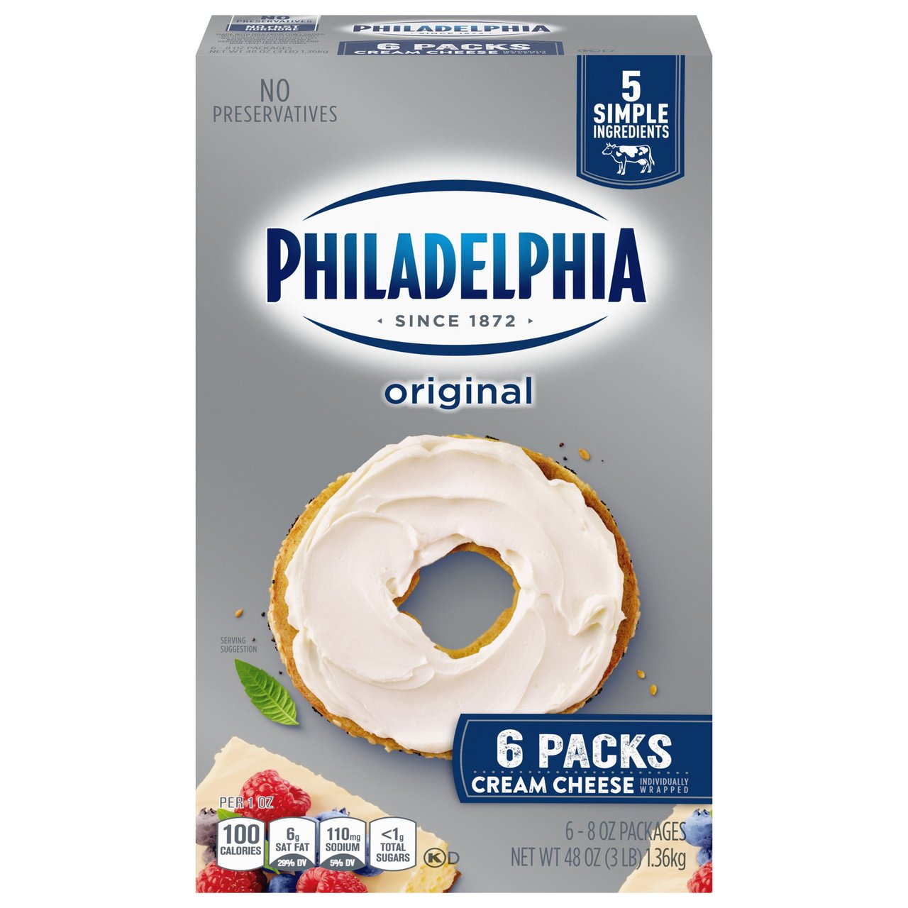 Philadelphia Cream Cheese, 6 x 8 oz - Image 1