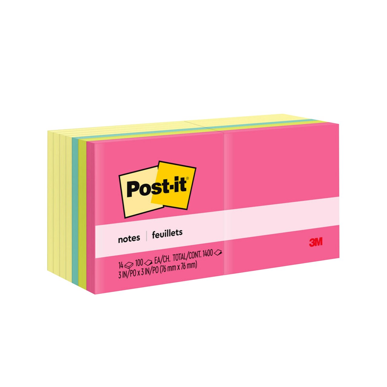 Post-it 3x3 Assorted Brights 14-Pack MMM65414YWM - Image 1