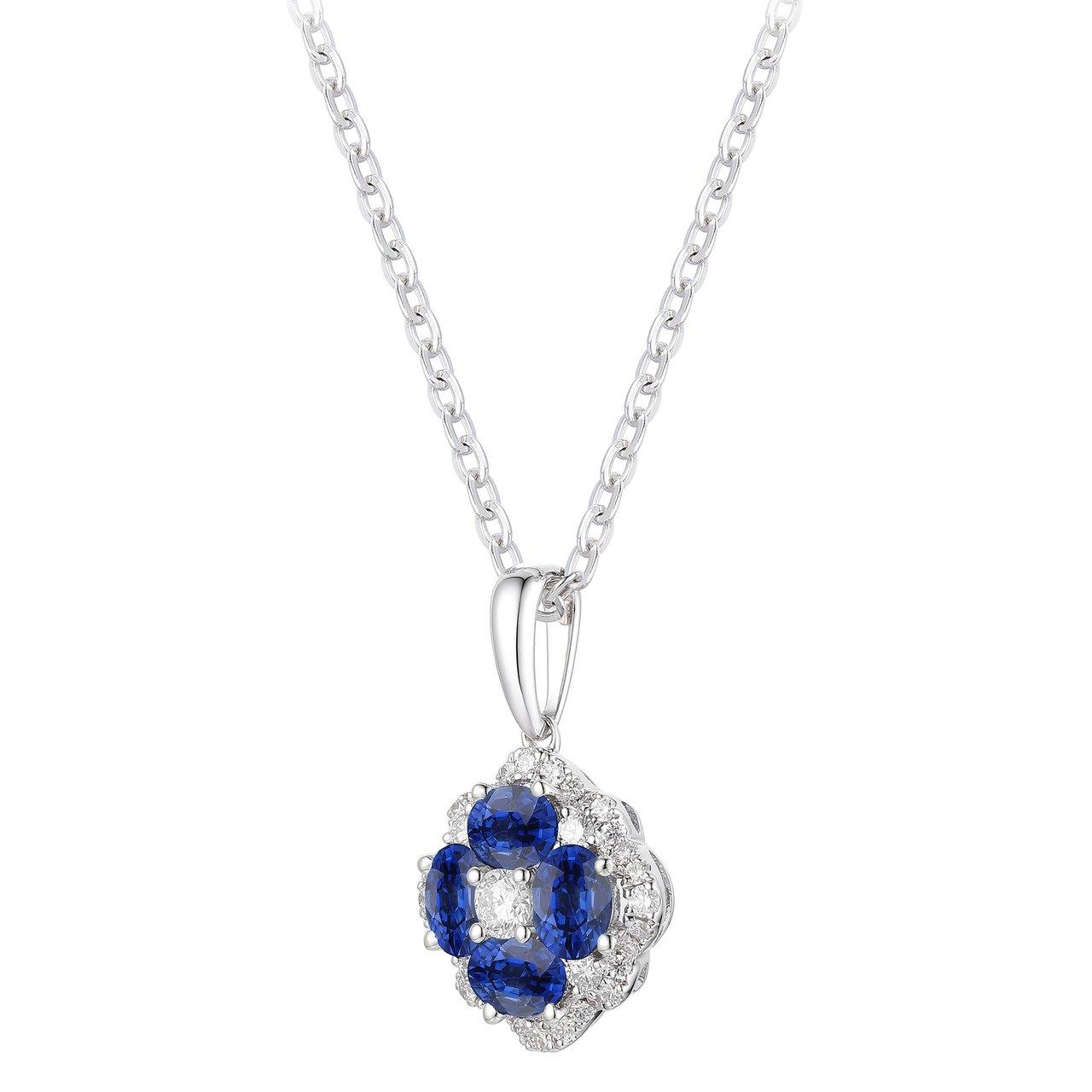 14KT WHITE GOLD 0.31CTW DIAMOND VS2 I BLUE SAPPHIRE NECKLACE - Image 1
