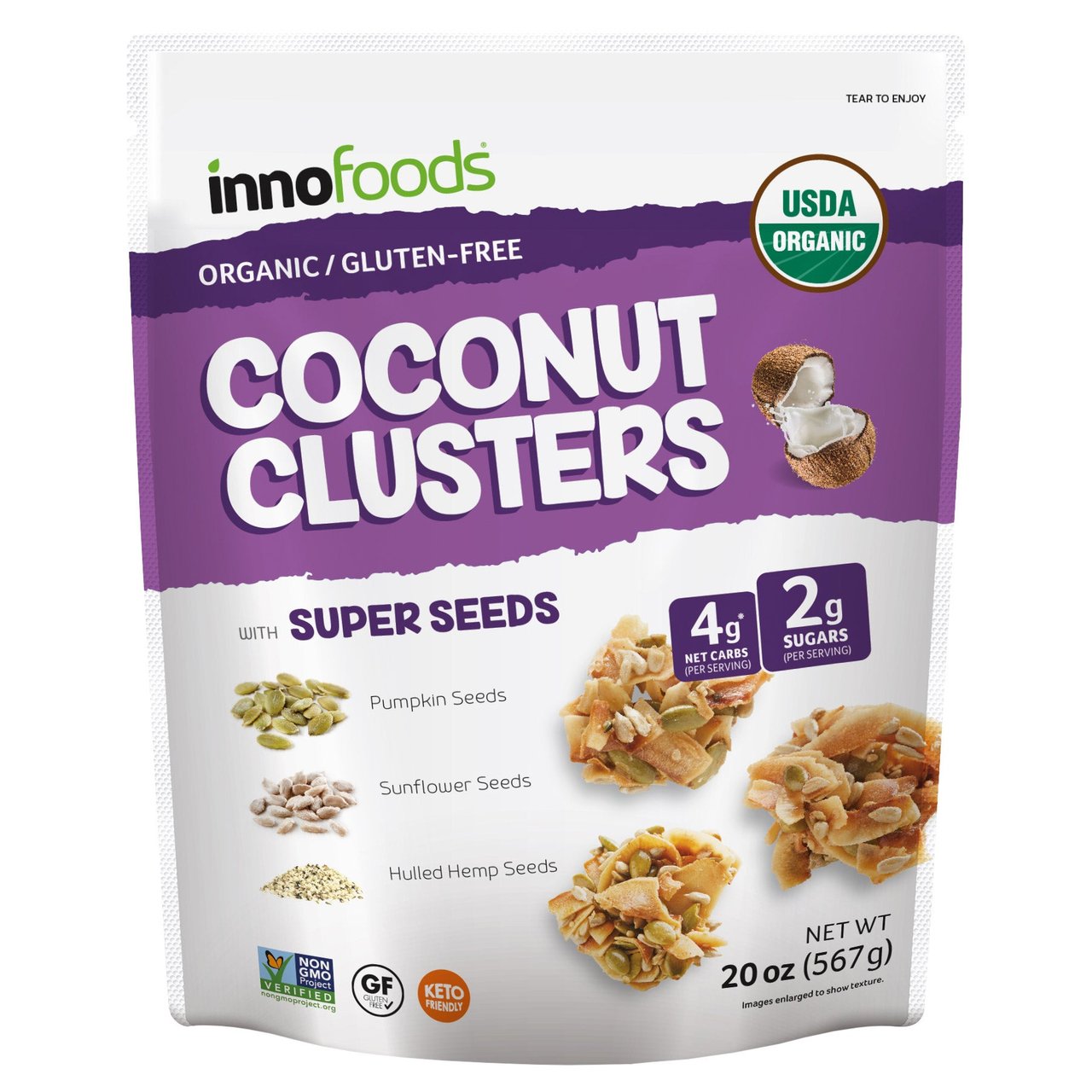Innofoods Organic Coconut Clusters with Super Seeds 20 oz (1.25 lbs) - Image 1