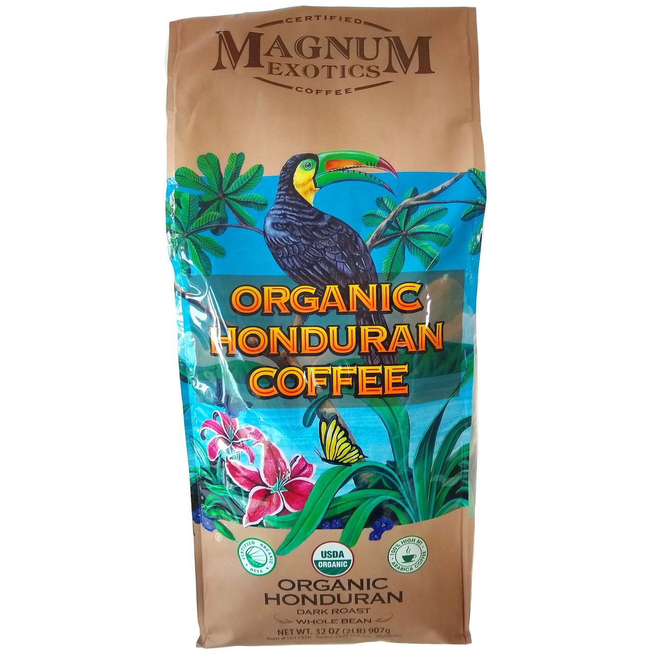 Magnum Exotics Organic Honduran Dark Roast Whole Bean Coffee, 2 lb - Image 1