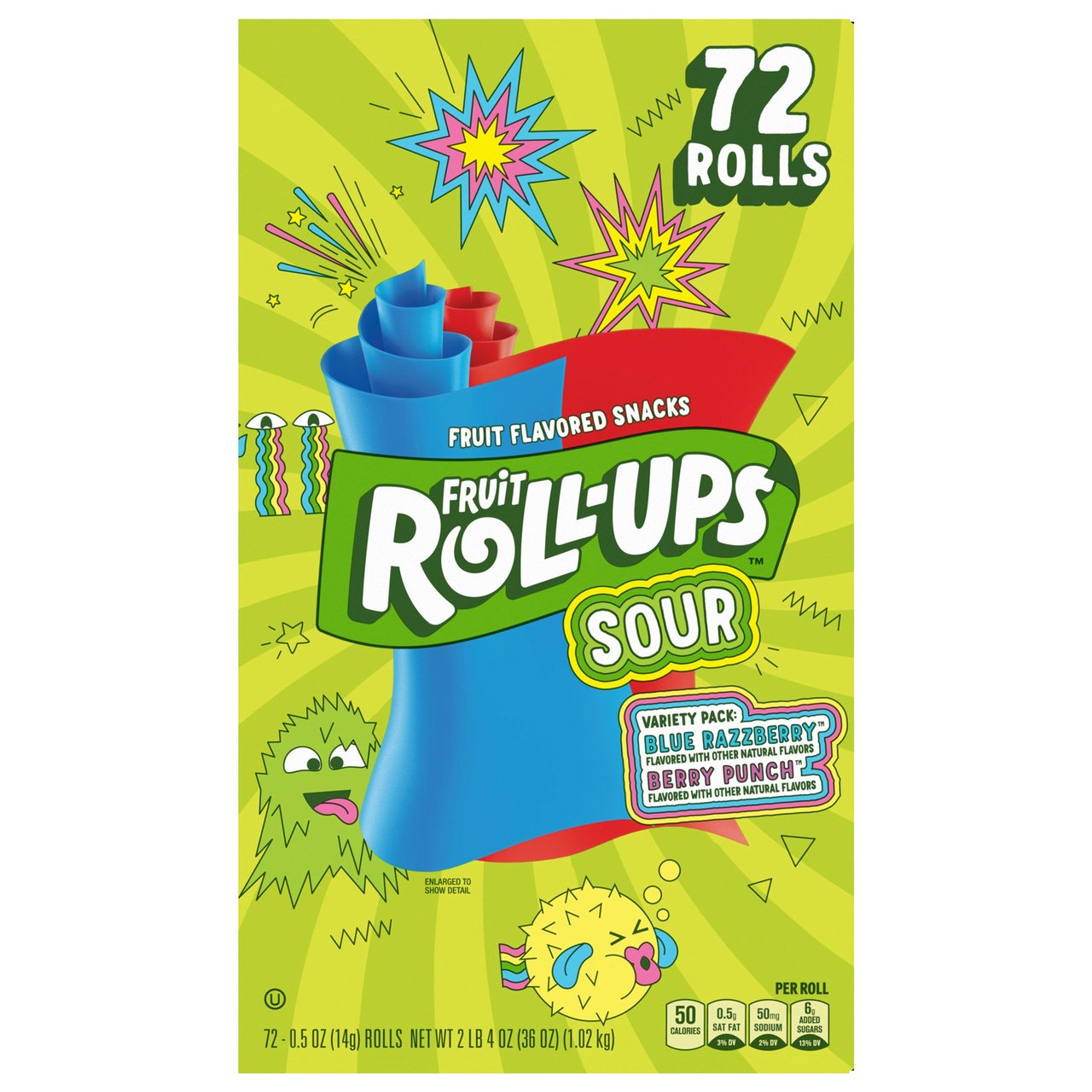 Fruit Roll-Ups Sour Variety Pack, 72 Count - Image 1