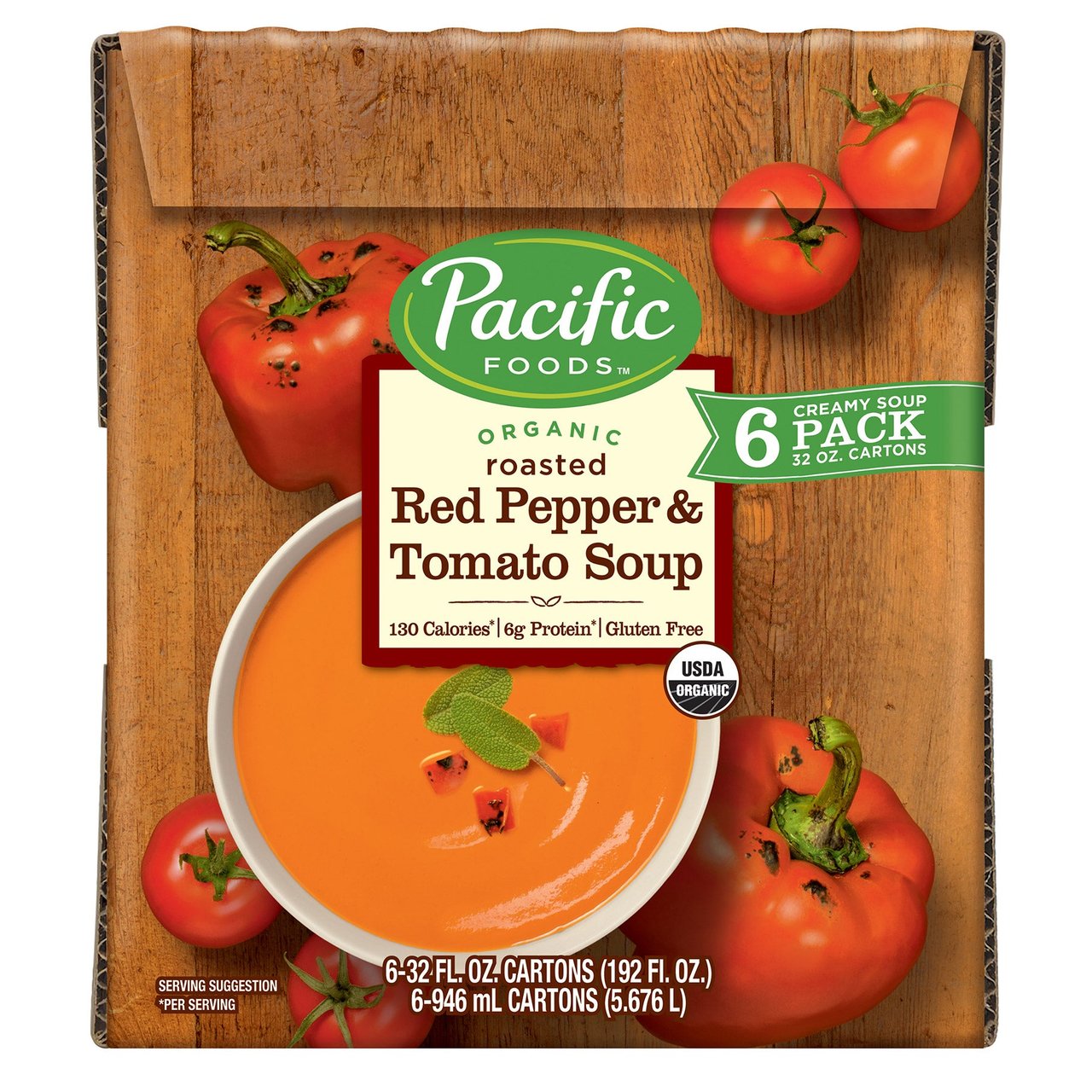 Pacific Foods Organic Roasted Red Pepper & Tomato Soup 6/32 oz Cartons - Image 1