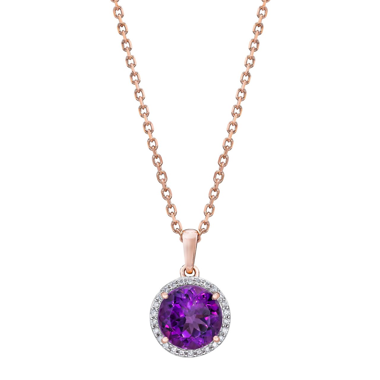 14kt Rose Gold 0.08ctw VS2/I Diamond and 9mm Amethyst Necklace - Image 1