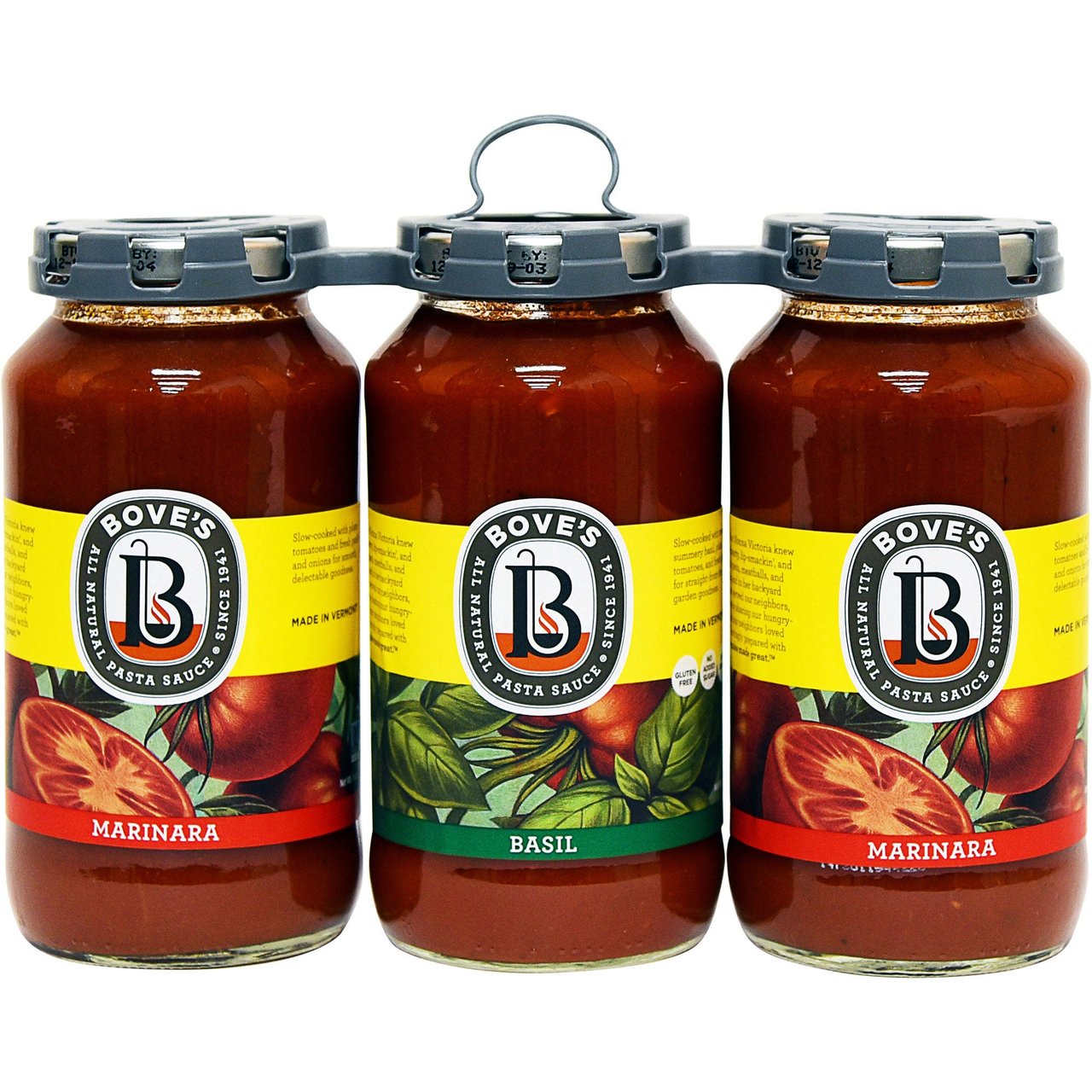 Bove's of Vermont Pasta Sauce Variety Pack - 2 Marinara & 1 Basil, 3 x 24 oz (4.5 lbs) - Image 1