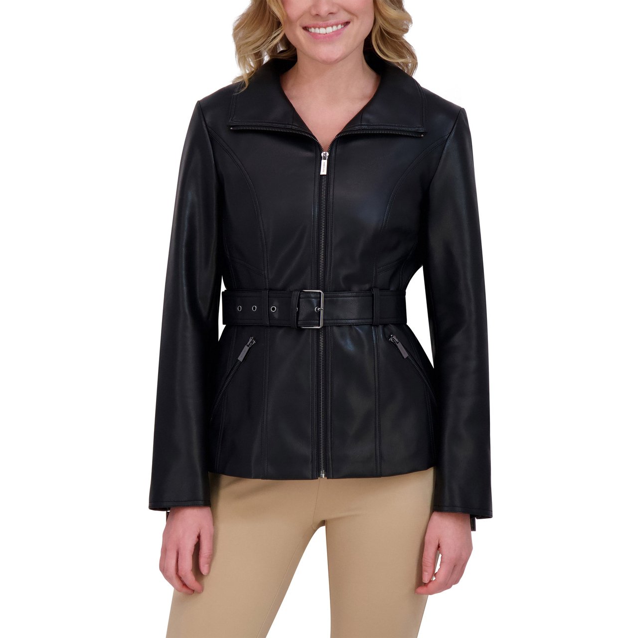 Kenneth Cole Women's Belted Faux Leather Jacket - Image 1