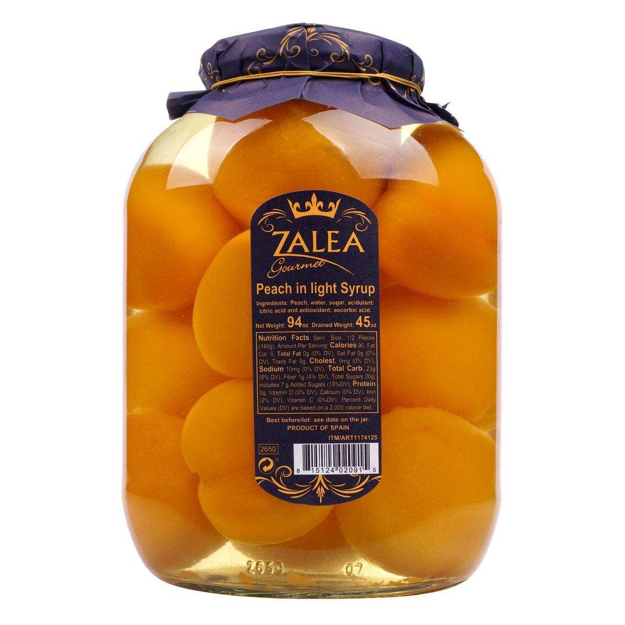 Zalea Gourmet Whole Peaches in Syrup 94 Ounce Jar