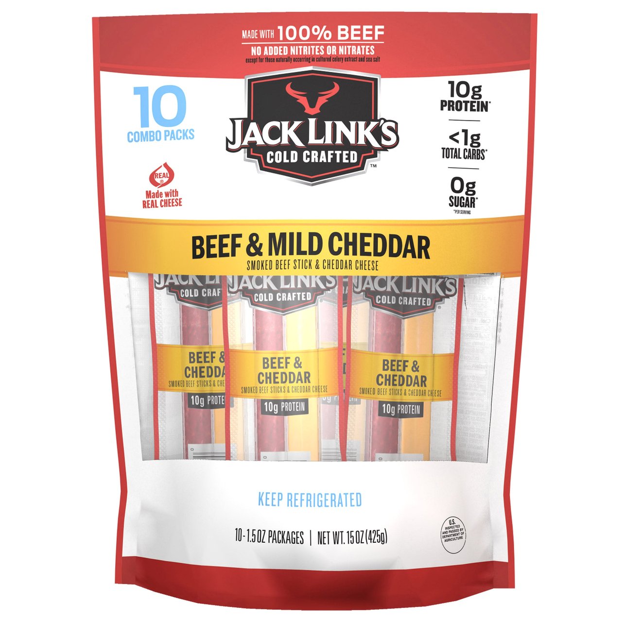 Jack Link's Beef & Cheddar Sticks 10/1.5 Ounce Packages - Image 1