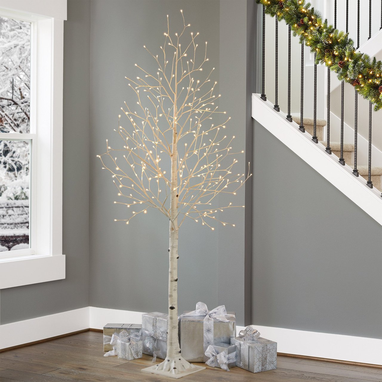 7' Faux Birch Tree with 280 LED Lights - Image 1