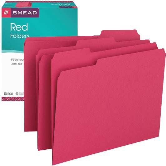 Smead Colored File Folders, 1/3-Cut Tab, Letter Size, Red, 100-Count - Image 1