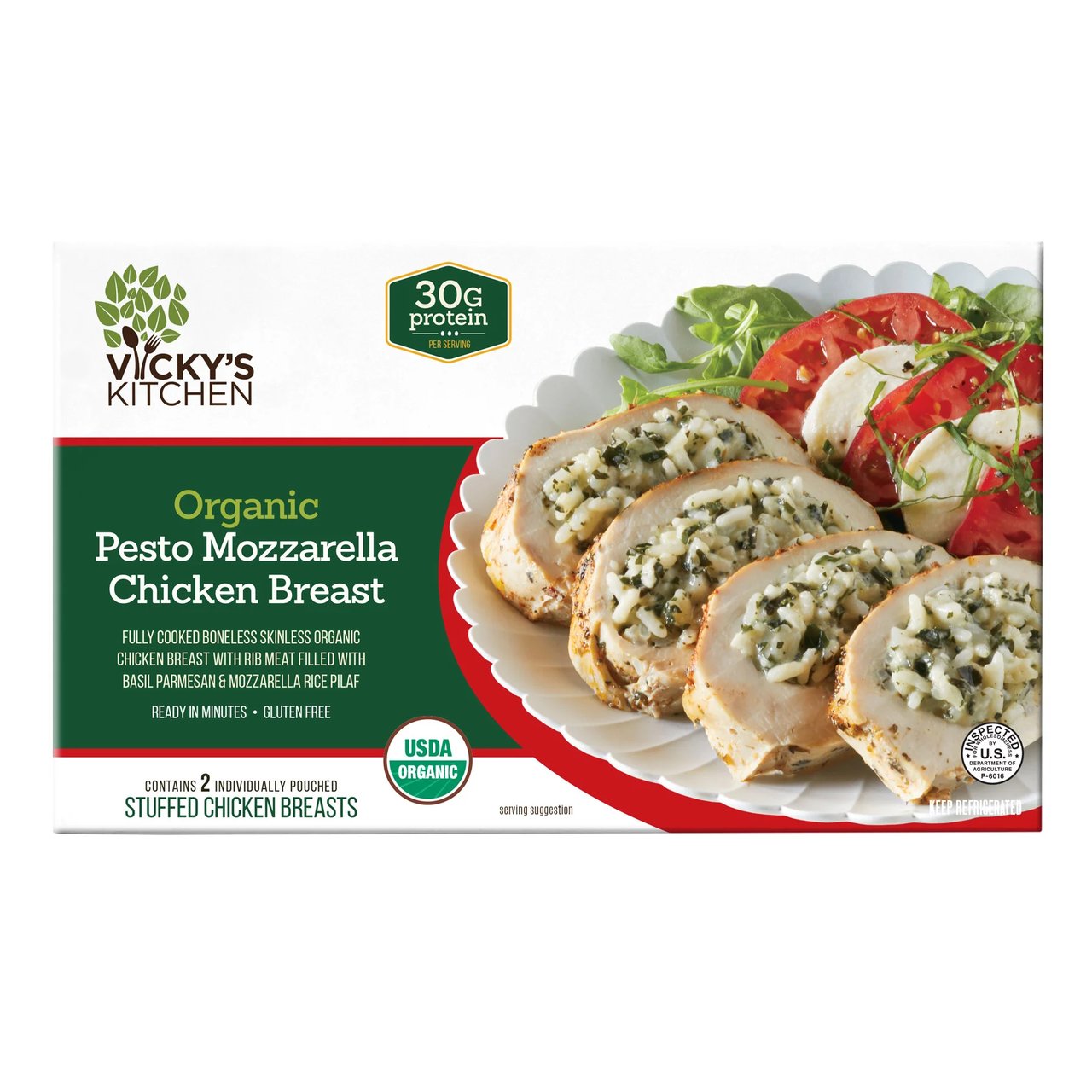 Vicky's Kitchen Organic Pesto Mozzarella Stuffed Chicken Per Lb - Image 1