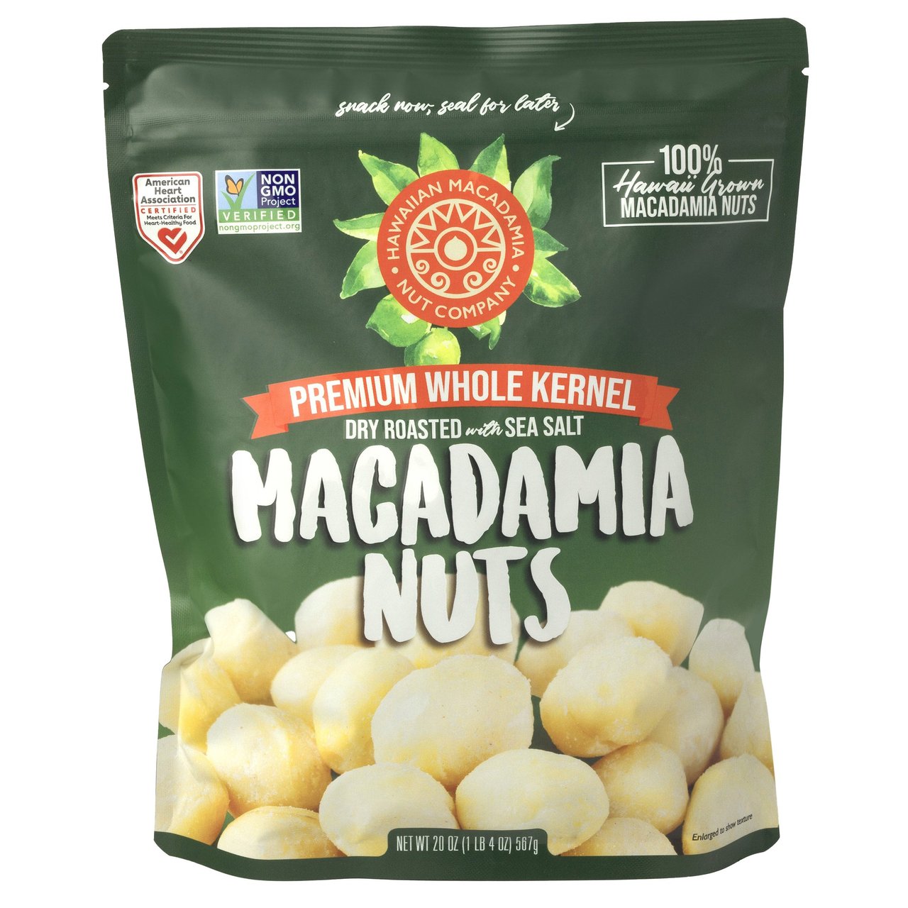 Hawaiian Macadamia Co. Roasted with Sea Salt Whole Macadamia 20 oz - Image 1