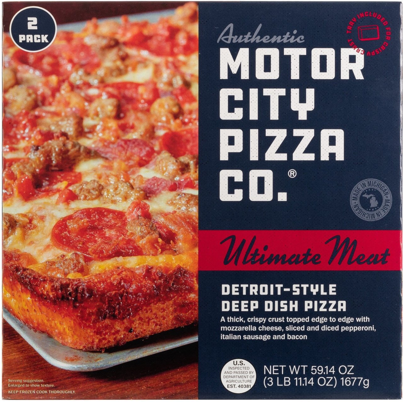 Motor City Pizza Co. Ultimate Meat Detroit-Style Deep Dish Pizza, 2-Pack / 29.57 oz - Image 1