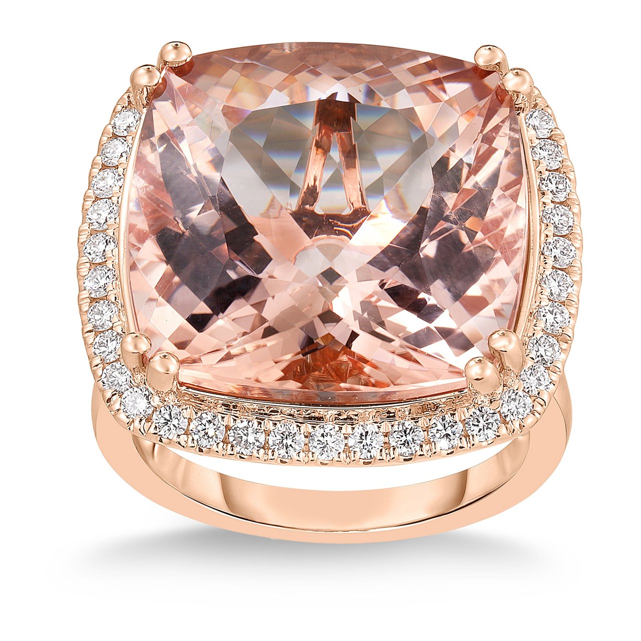 17x17mm Cushion Cut Morganite & 0.52 CTW Diamond 14kt Rose Gold Ring - Image 1