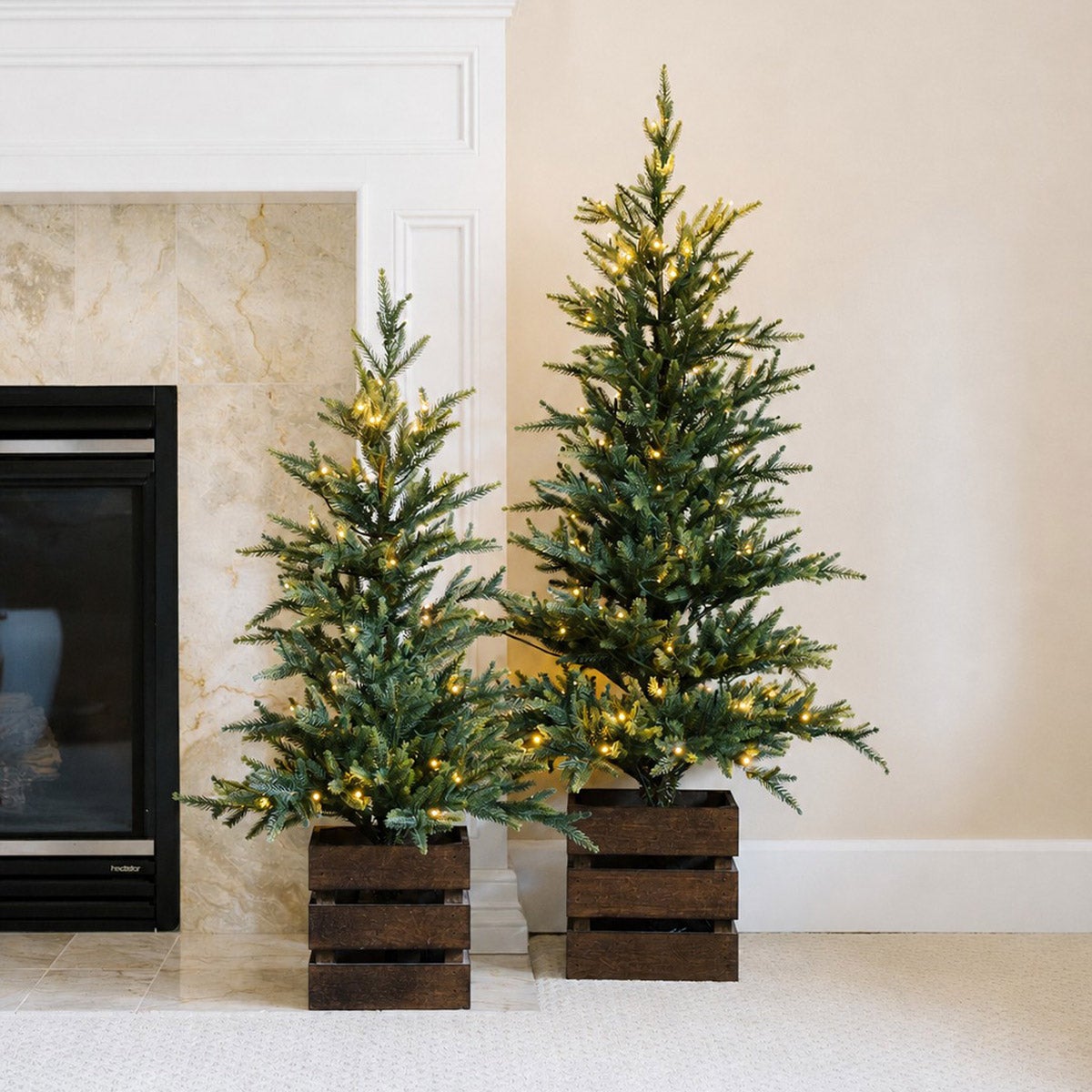 4' & 3' PINE TREES WITH MULTI-FUNCTION LED LIGHTS SET OF 2 - Image 1